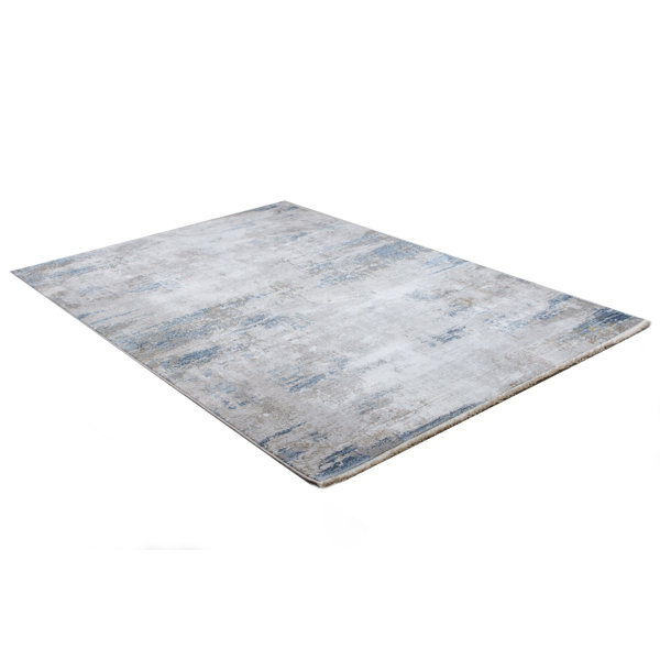 17 Stories Geometric Machine Made Polyester Area Rug in Blue/Gray Wayfair